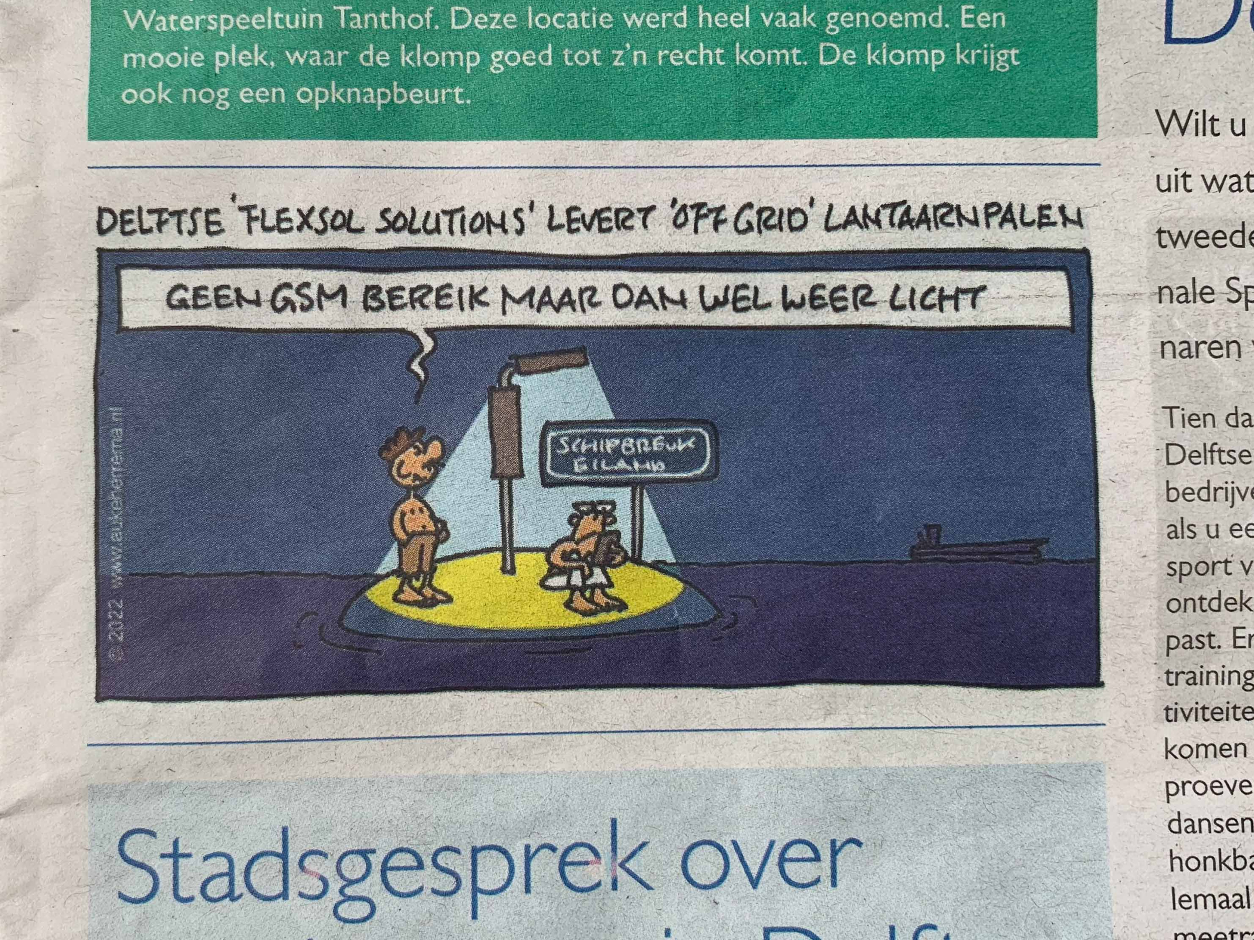 Soluxio solar pole cartoon at Dutch newspaper